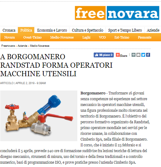 In Borgomanero, Cimberio and Randstad educate operators for specialized utensils machines.